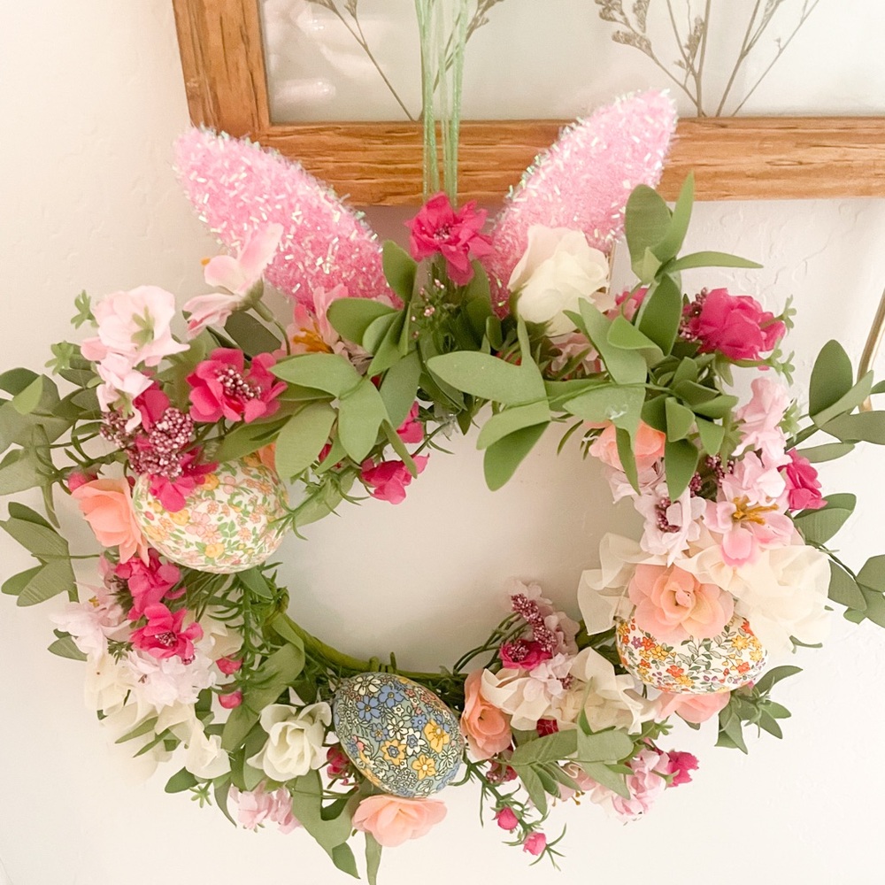 Spring Floral Easter Egg Bunny Ear Wreath